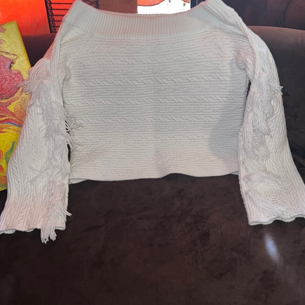 Rachel Zoe off the shoulder off whit sweater with bell sleeves. Size Large